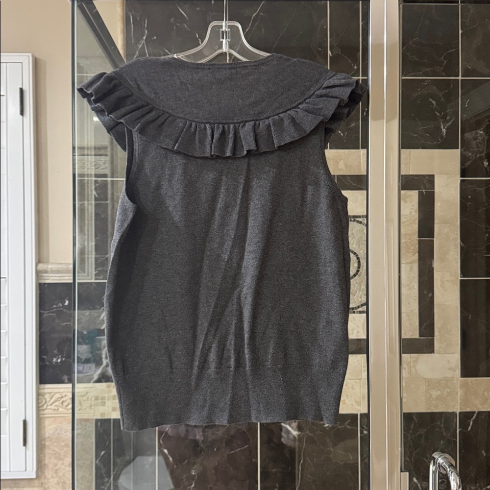 Trina Turk Dark Charcoal Ruffle Sleeveless Knit Tank - Picture 2 of 3